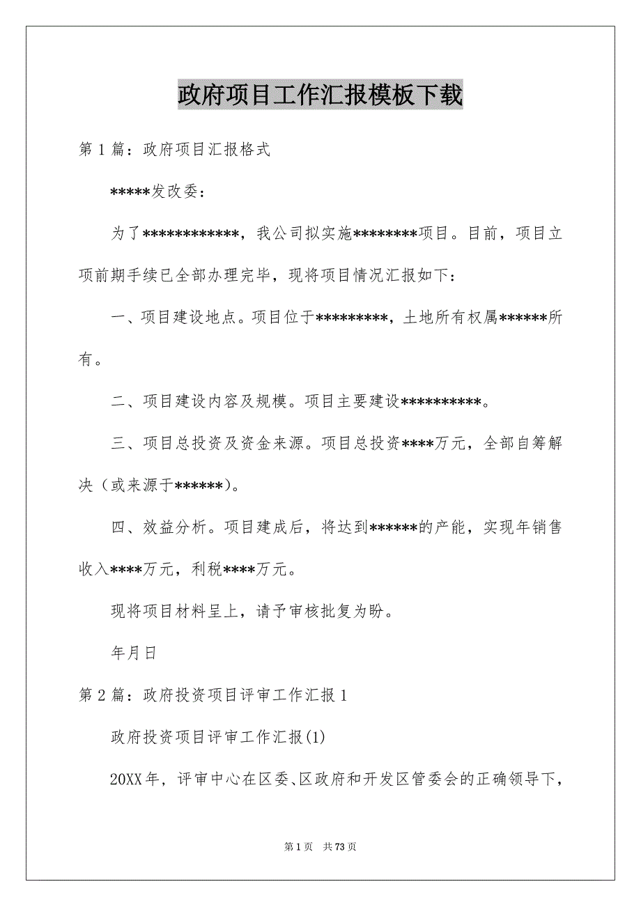 政府项目工作汇报模板下载_第1页