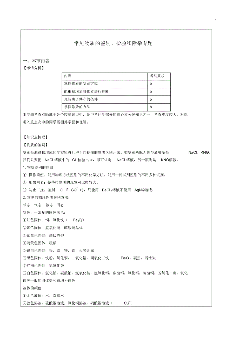 化学常见物质的鉴别,检验和除杂专业题材_第1页