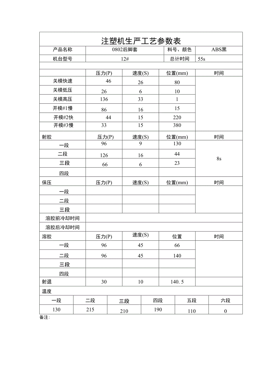 注塑工艺参数调查表_第1页
