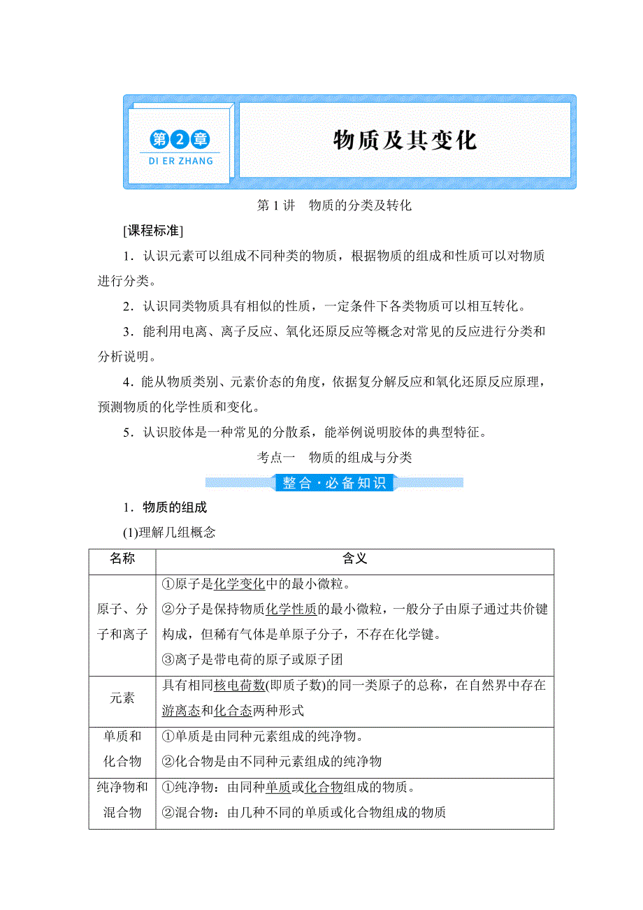 2022新高考新教材化学总复习学案-物质的分类及转化-含答案_第1页