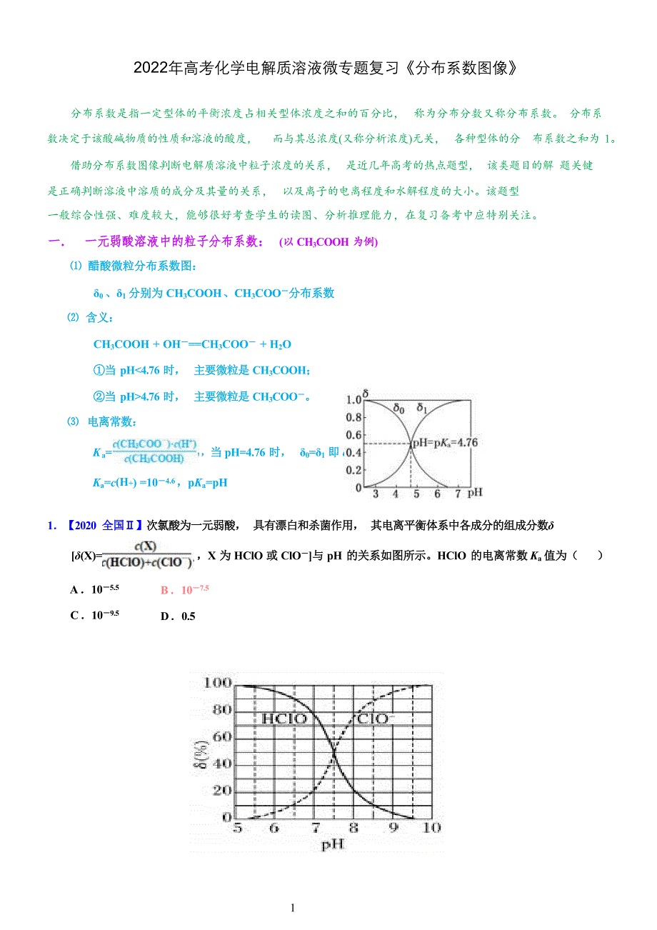 2022年高考化学电解质溶液微专题复习《分布系数图像》_第1页
