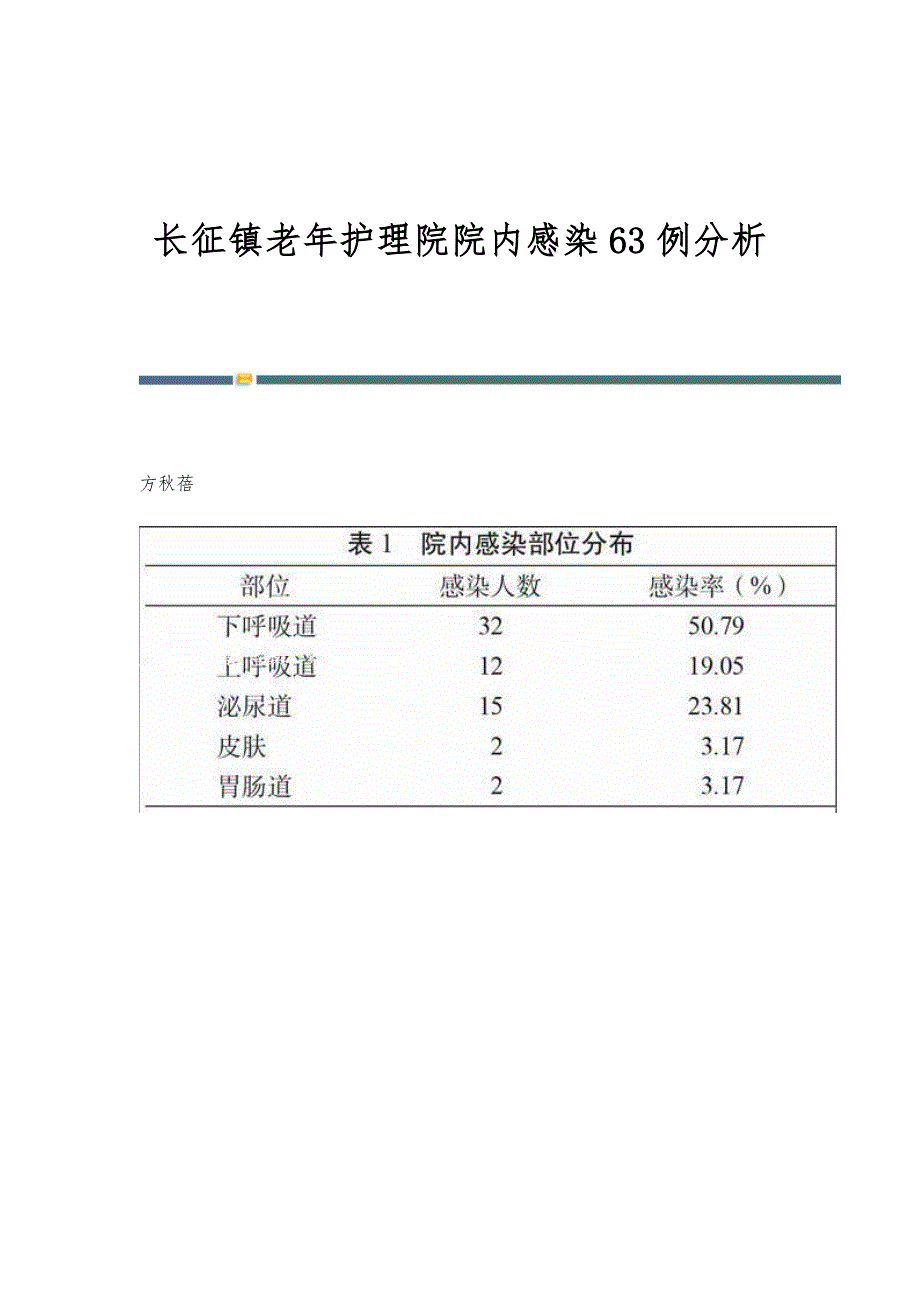 长征镇老年护理院院内感染63例分析_第1页