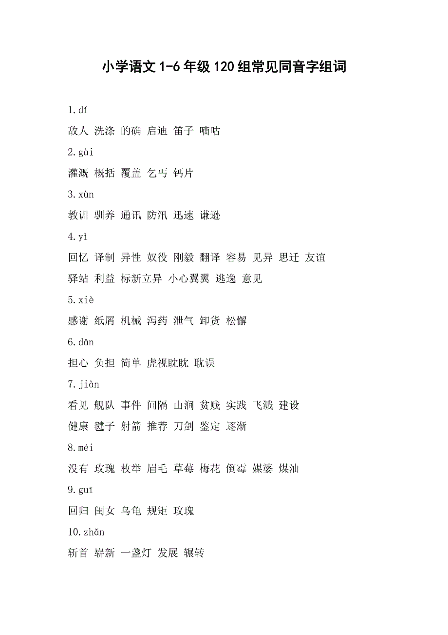 小学语文1-6年级120组常见同音字组词_第1页