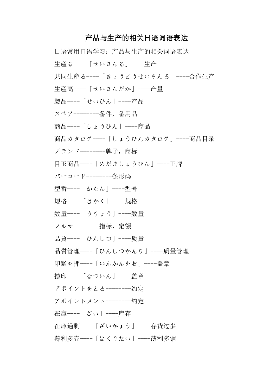 产品与生产的相关日语词语表达_第1页