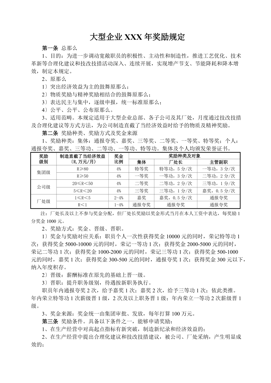大型企业XXX年奖励规定_第1页