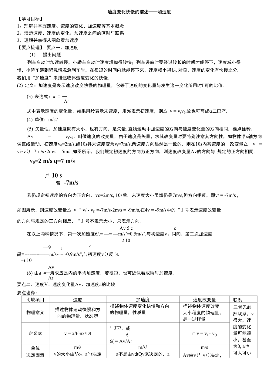 速度变化快慢的描述加速度要点梳理A_第1页