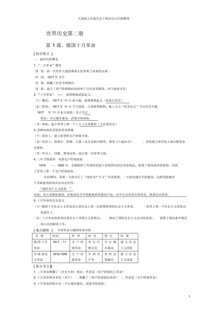 2022年人教版九年级历史下册知识点归纳整理_第1页