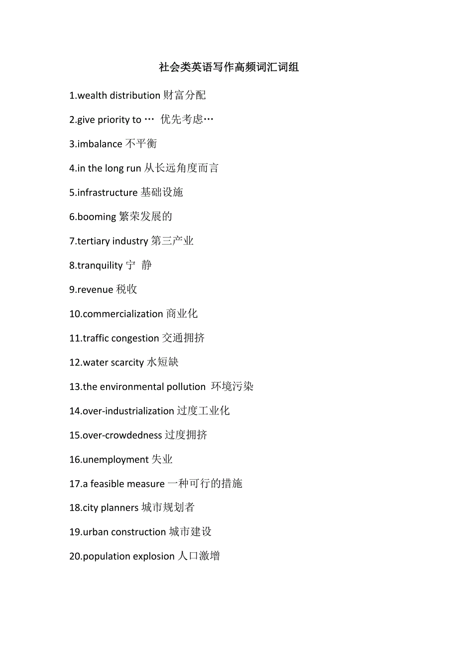 社会类英语写作高频词汇词组_第1页
