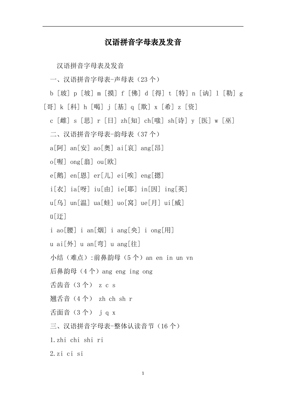 汉语拼音字母表及发音（范文）_第1页
