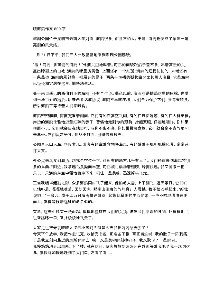 喂海鸥作文800字_第1页