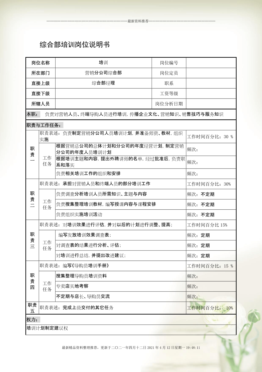 制鞋企业综合部培训岗位说明书[3页]_第1页