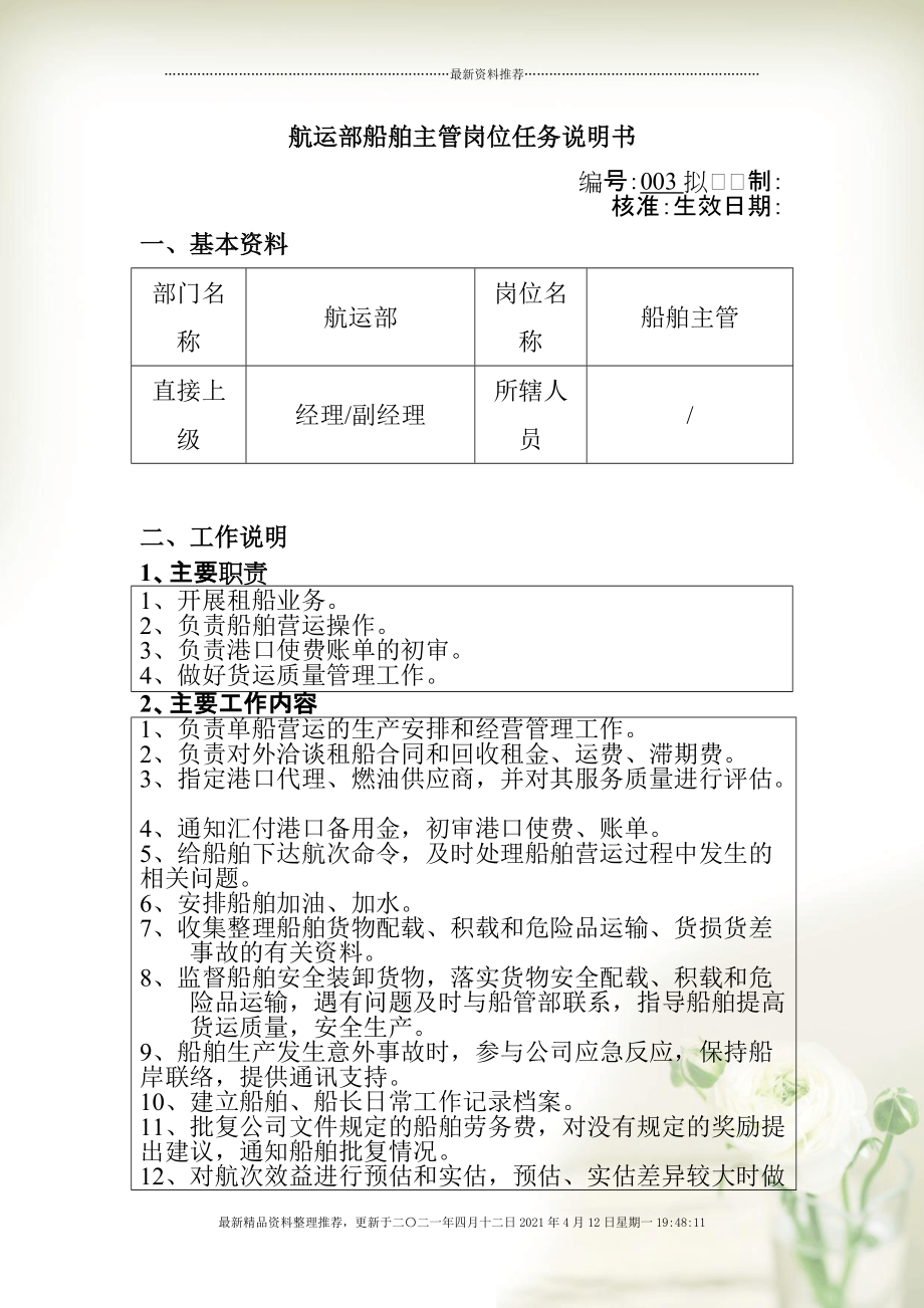航运部船舶主管岗位任务说明书[6页]_第1页