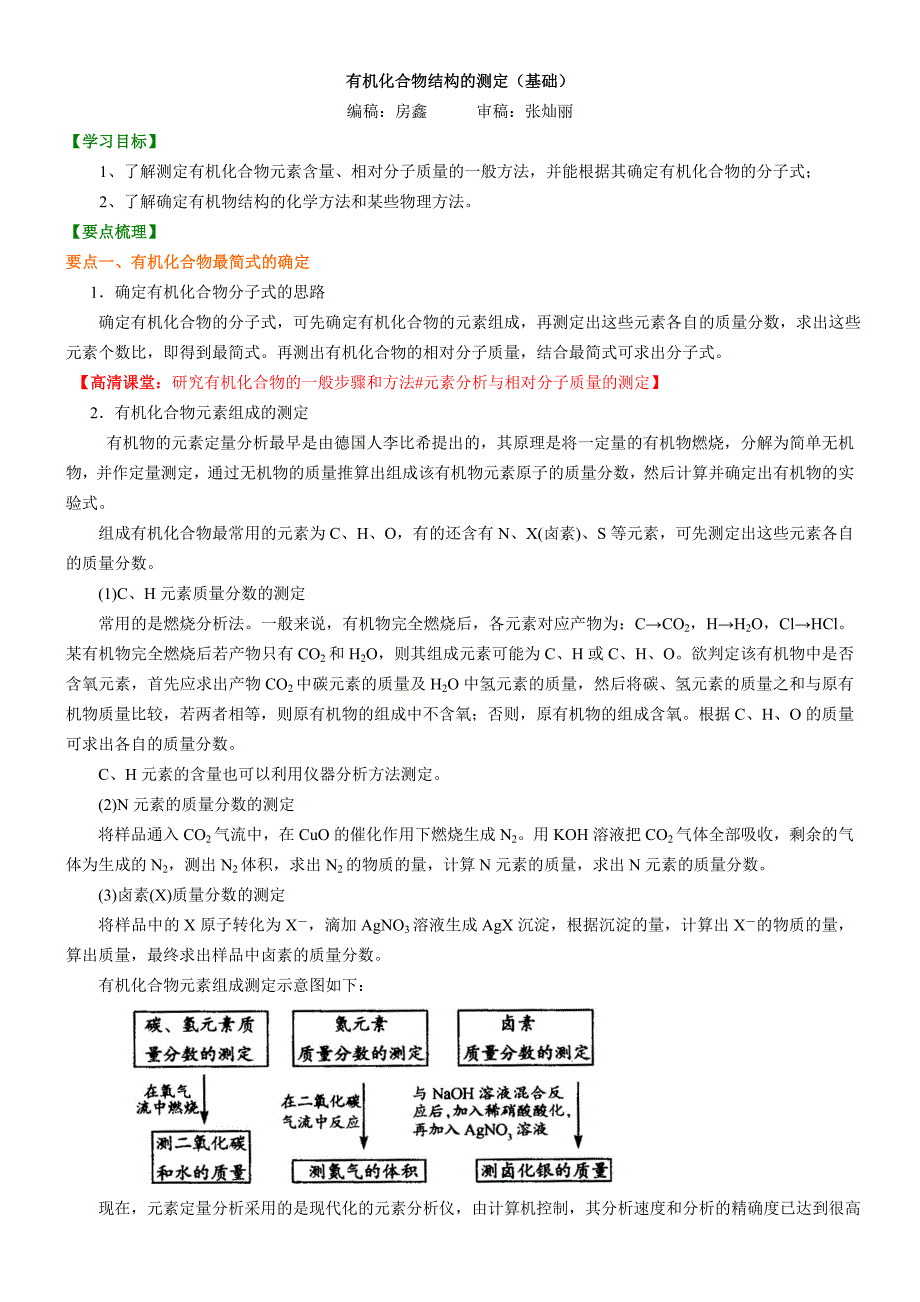 高二化学-知识讲解_有机化合物结构的测定_基础_第1页