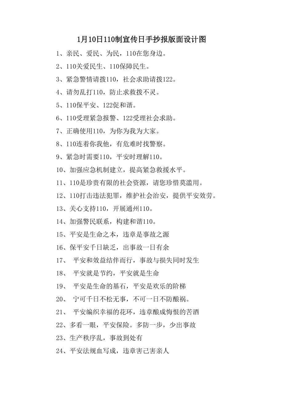 1月10日110制宣传日手抄报版面设计图_第1页