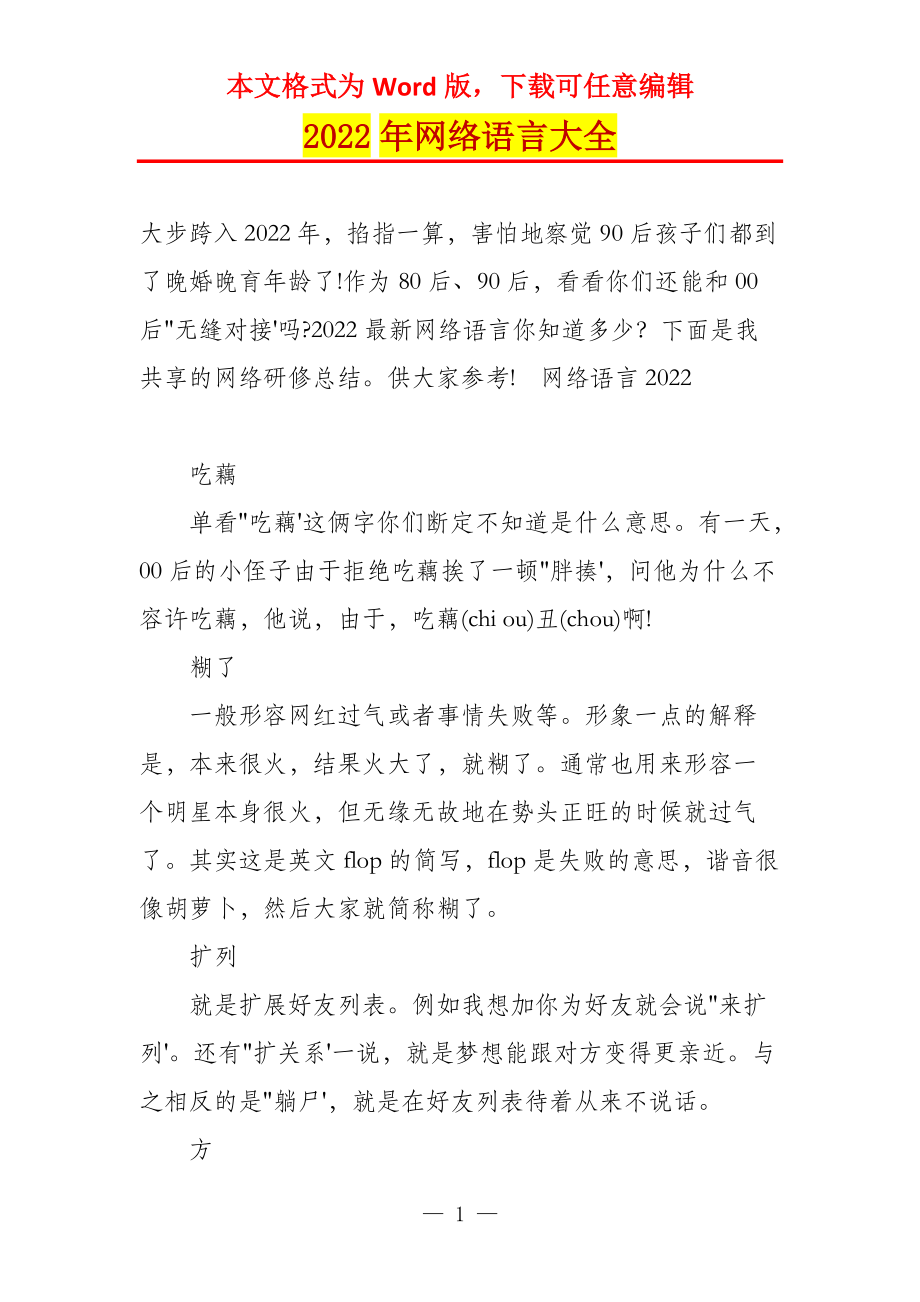 2022年网络语言大全_第1页