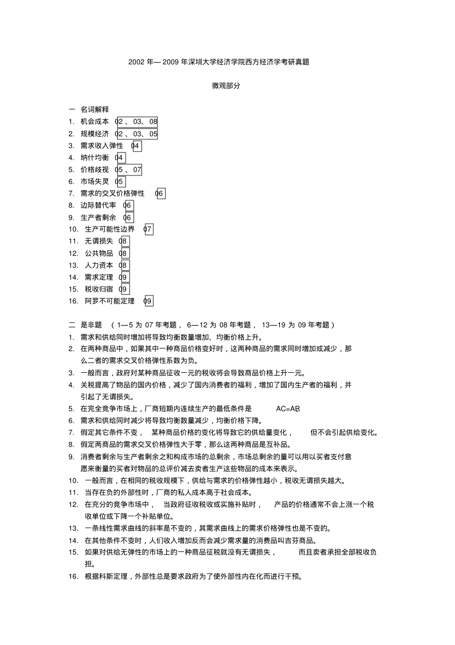 深圳大学微观经济学真题参照_第1页