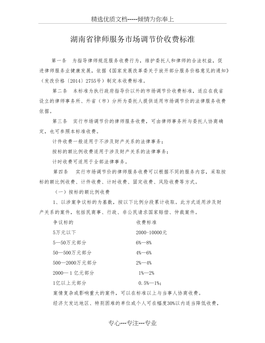 湖南省律师服务市场调节价收费标准_第1页