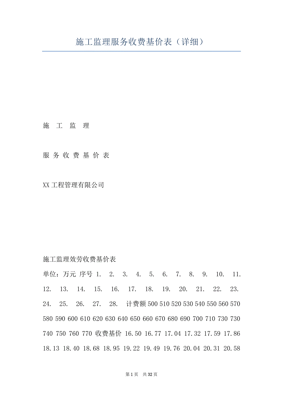 施工监理服务收费基价表（详细）_第1页