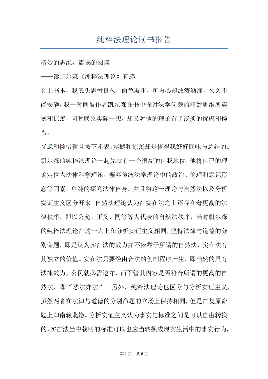 纯粹法理论读书报告_第1页