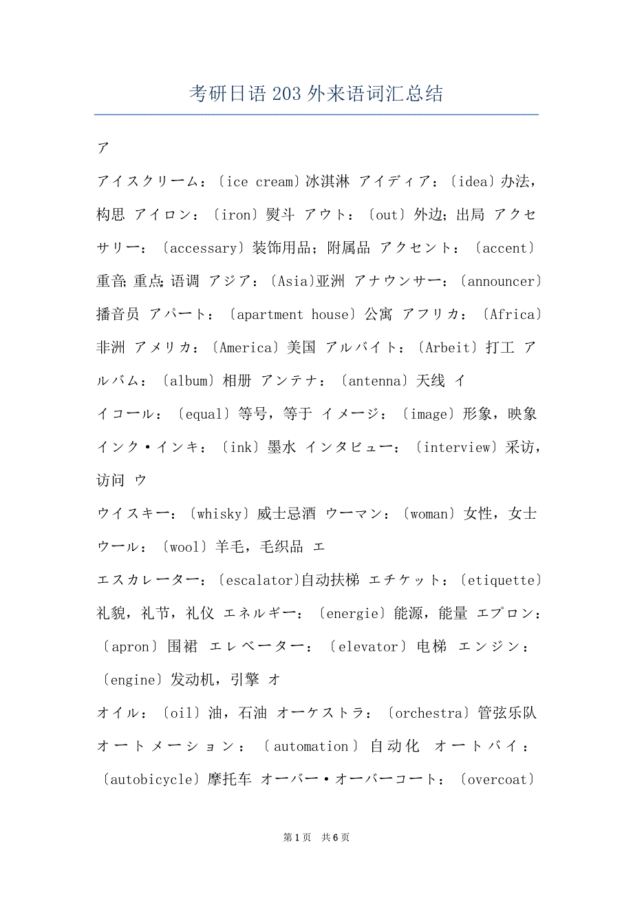 考研日语203外来语词汇总结_第1页