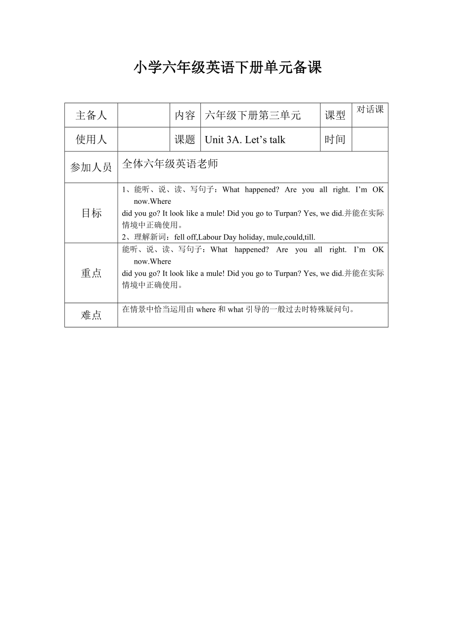 六年级英语下册Unit3 A.Let's talk_第1页