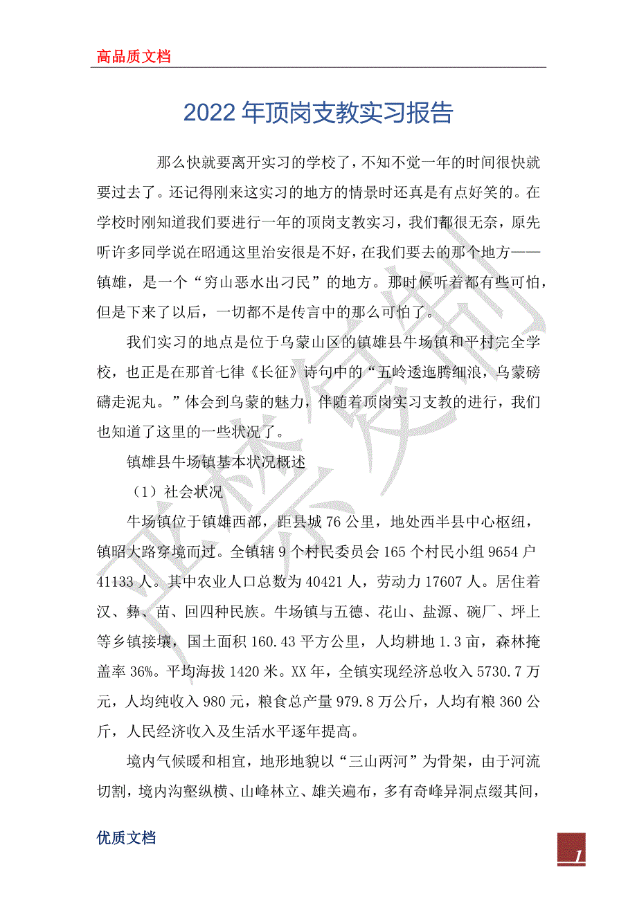 2022年顶岗支教实习报_第1页