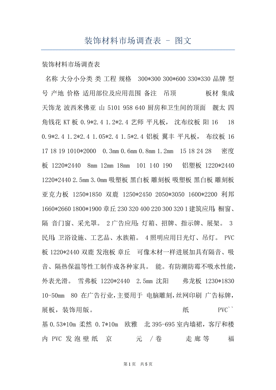 装饰材料市场调查表 - 图文_第1页