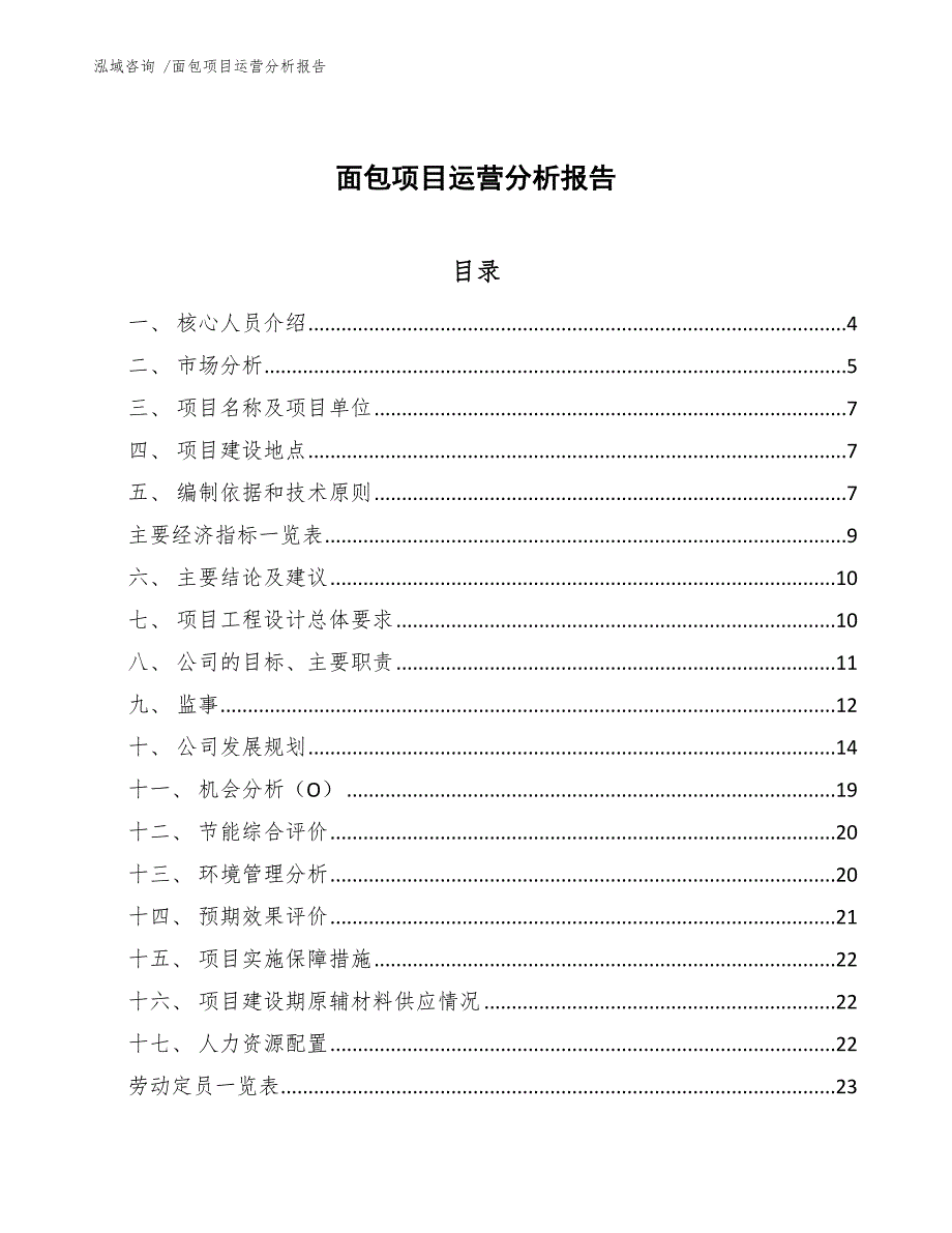 面包项目运营分析报告（模板）_第1页