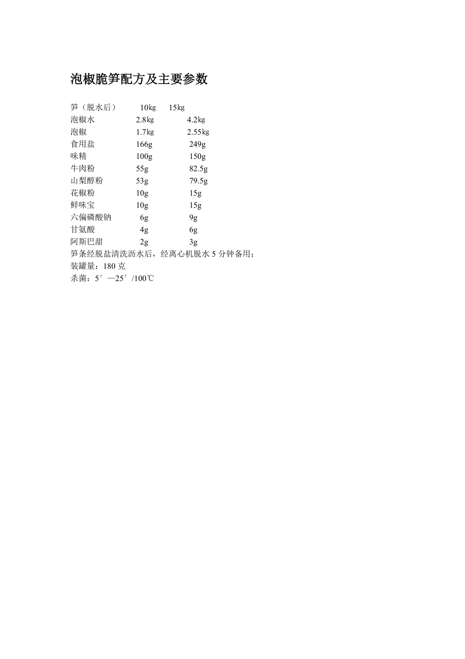 泡椒脆笋配方及主要参数_第1页