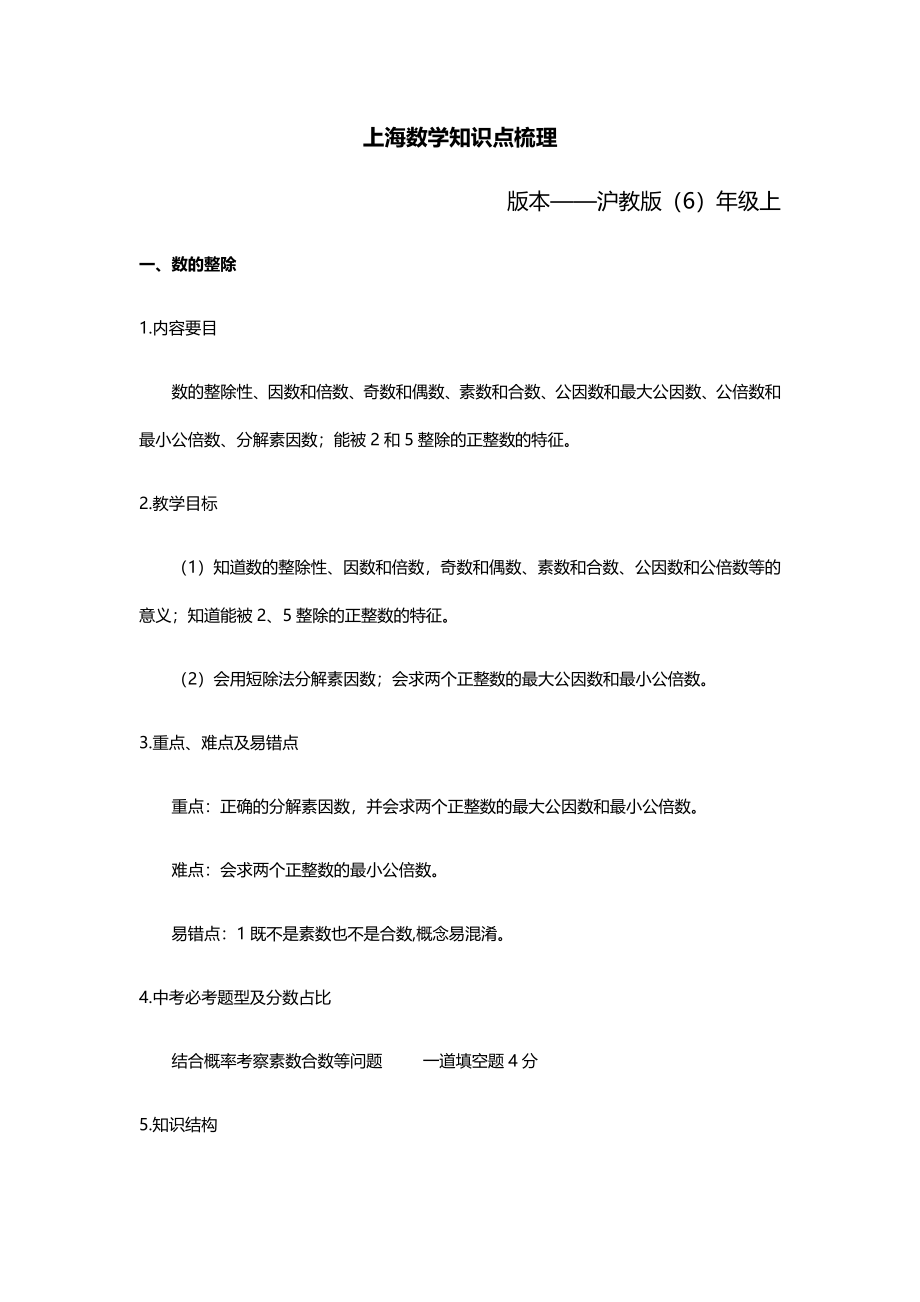 《沪教版六年级上册知识点梳理》_第1页
