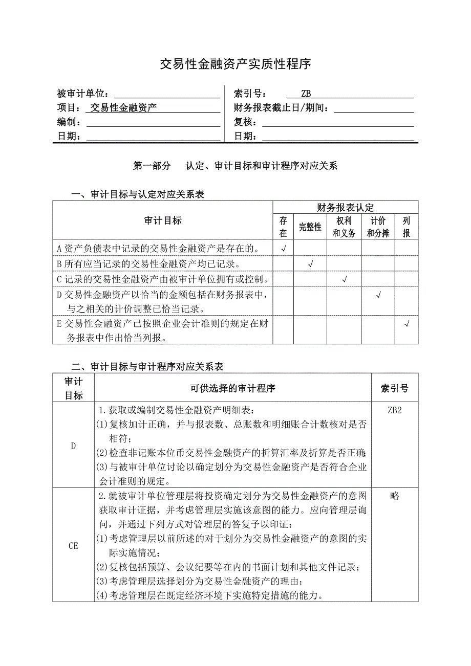 财务报表审计工作底稿编制指南：3-2-1-02资产类-交易性金融资产_第1页