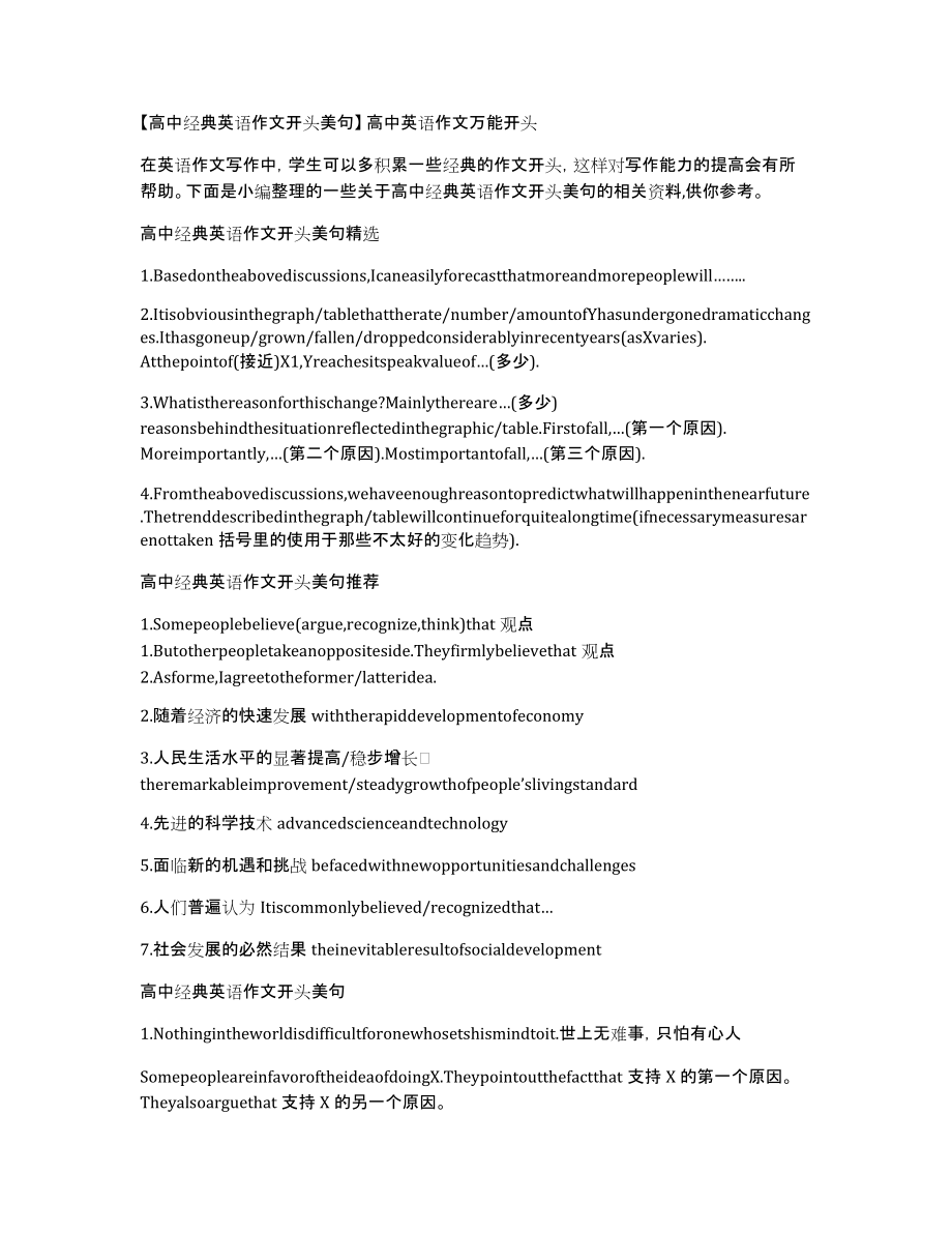 高中经典英语作文开头美句高中英语作文万能开头_第1页