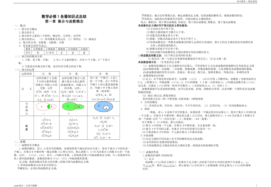 高一数学必修一必修二各章知识点总结整理_第1页