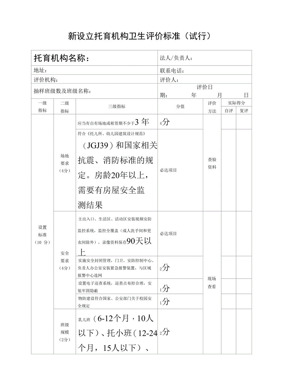 新设立托育机构卫生评价标准_第1页