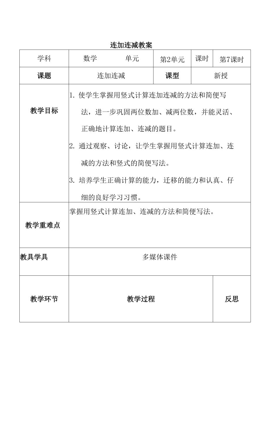 二数上 2.2.7《100以内的加减法连加连减》【教案】_第1页