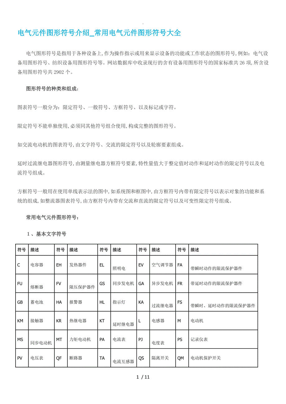 电路图常见电器元件标识和符号_第1页