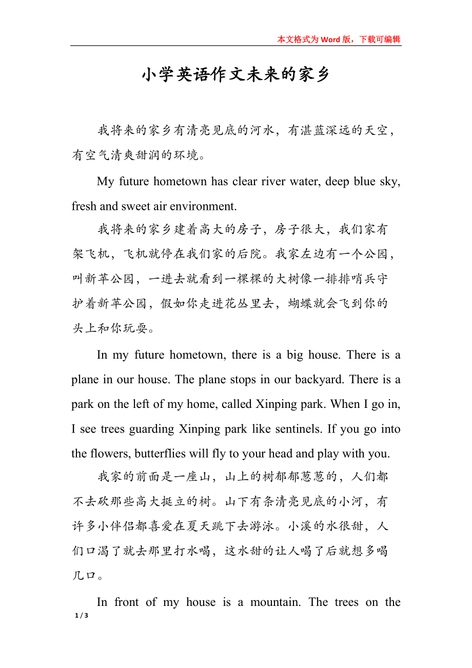 小学英语作文未来的家乡_第1页