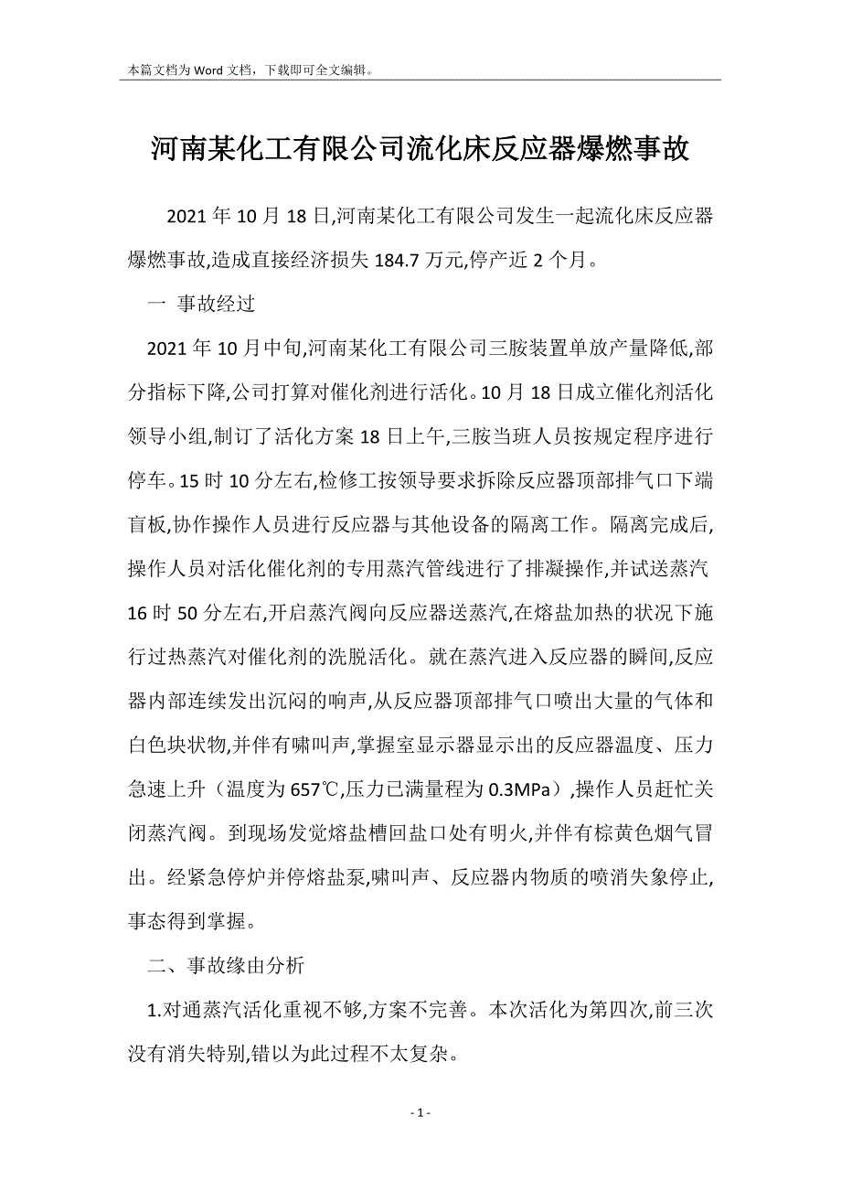 河南某化工有限公司流化床反应器爆燃事故_第1页