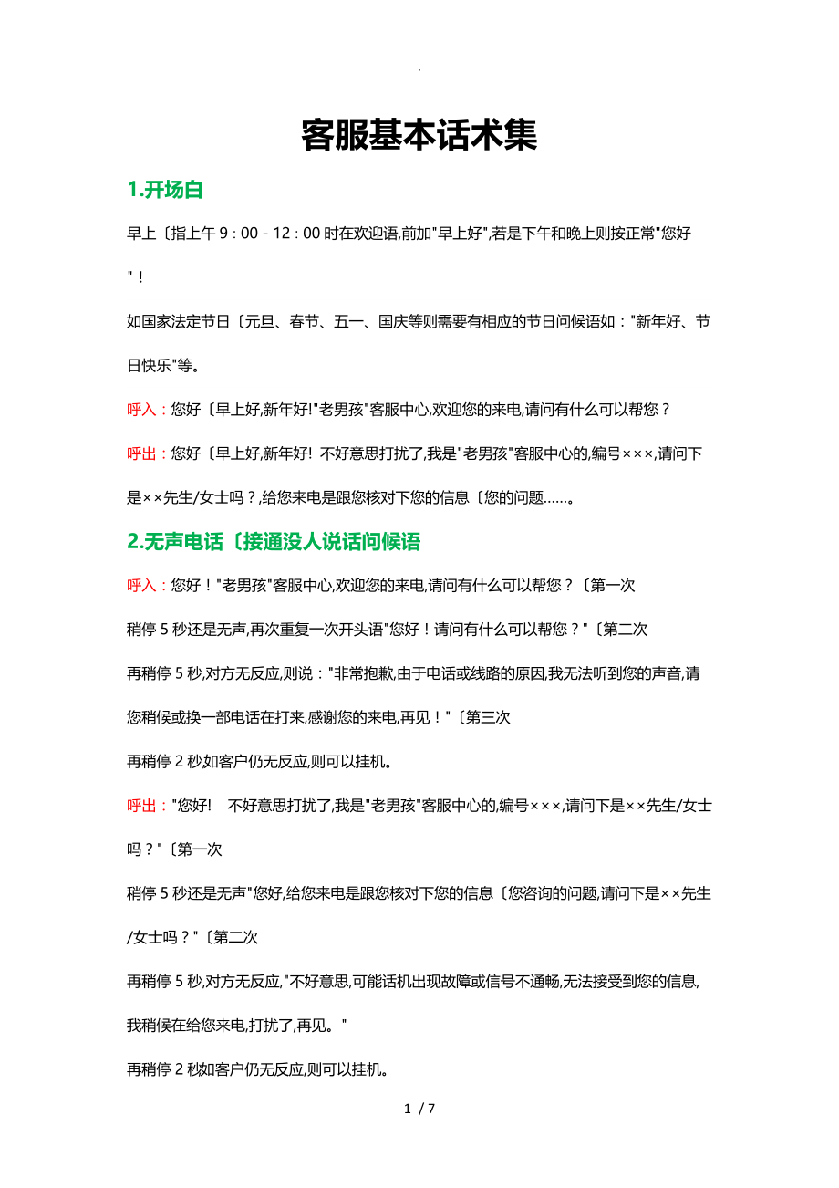 客服基本话术集[全面]_第1页