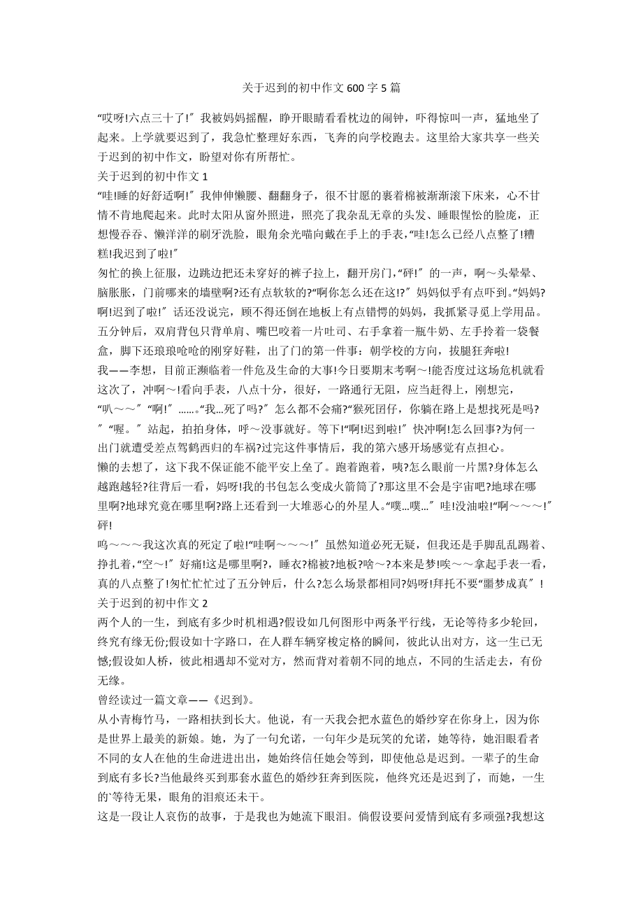 关于迟到的初中作文600字5篇_第1页