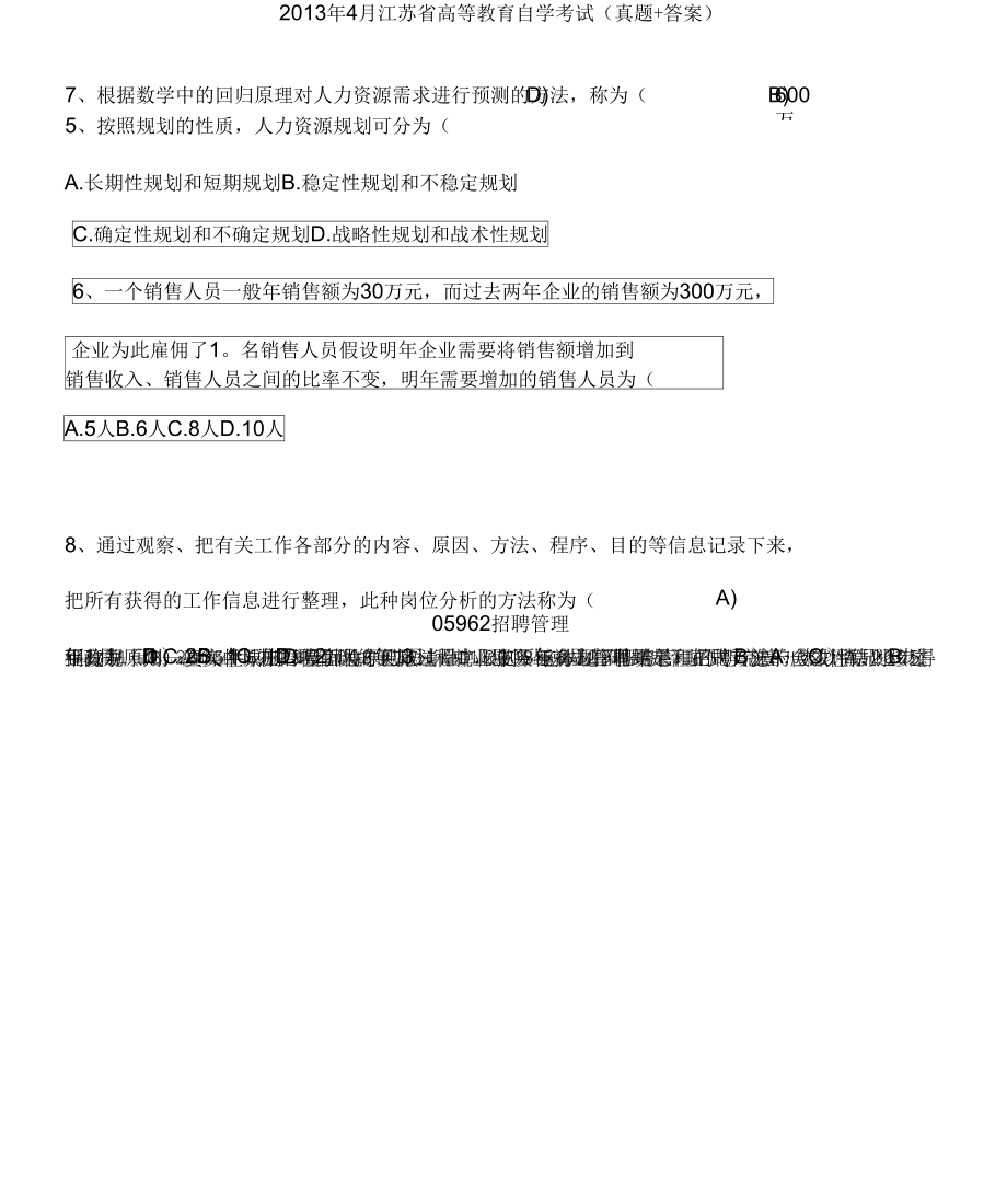 江苏省高等教育自学考试历试题招聘管理含答案_第1页