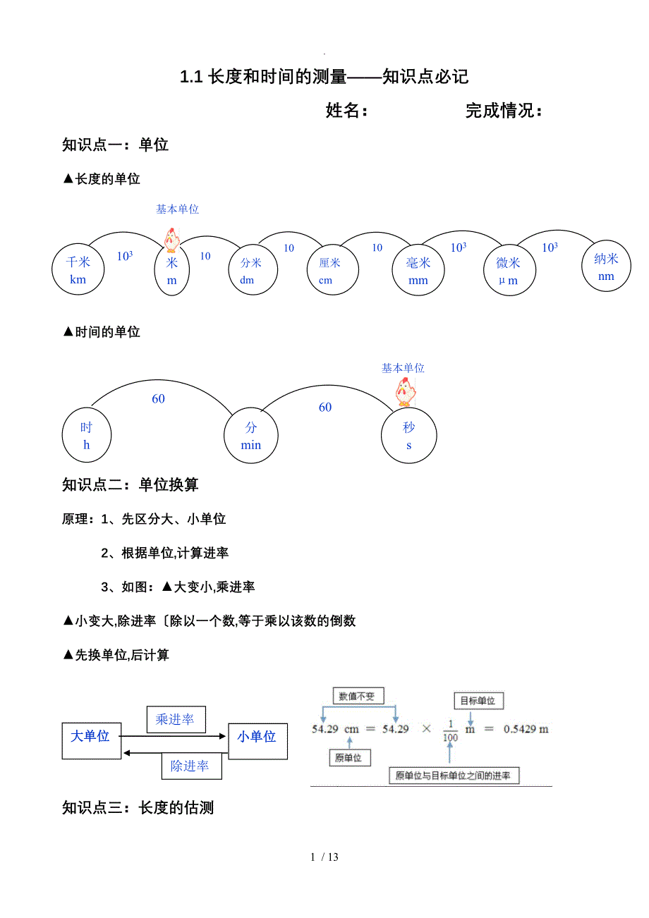 初二物理第一章考试必背知识点(人版)_第1页