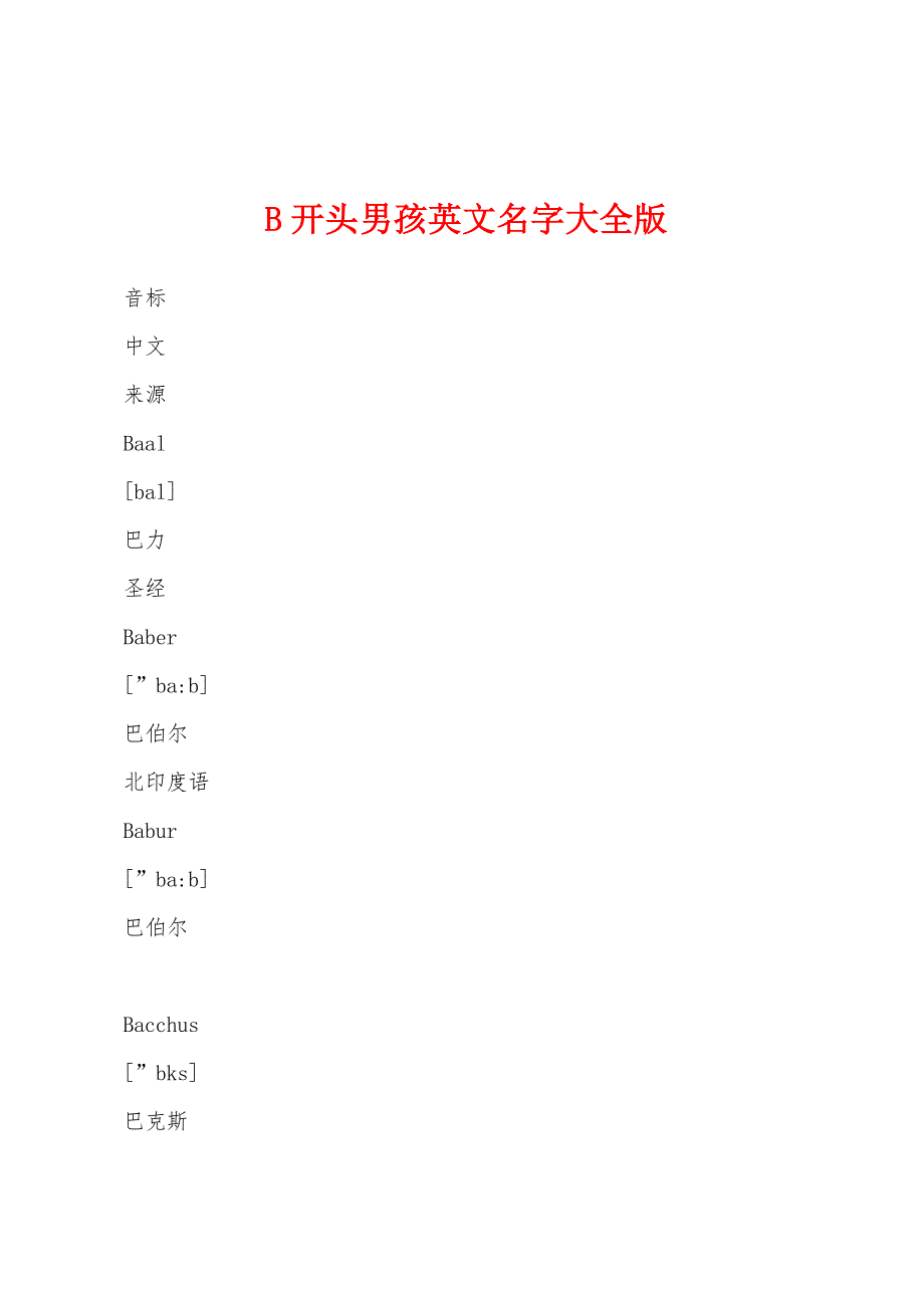 B开头男孩英文名字大全版_第1页
