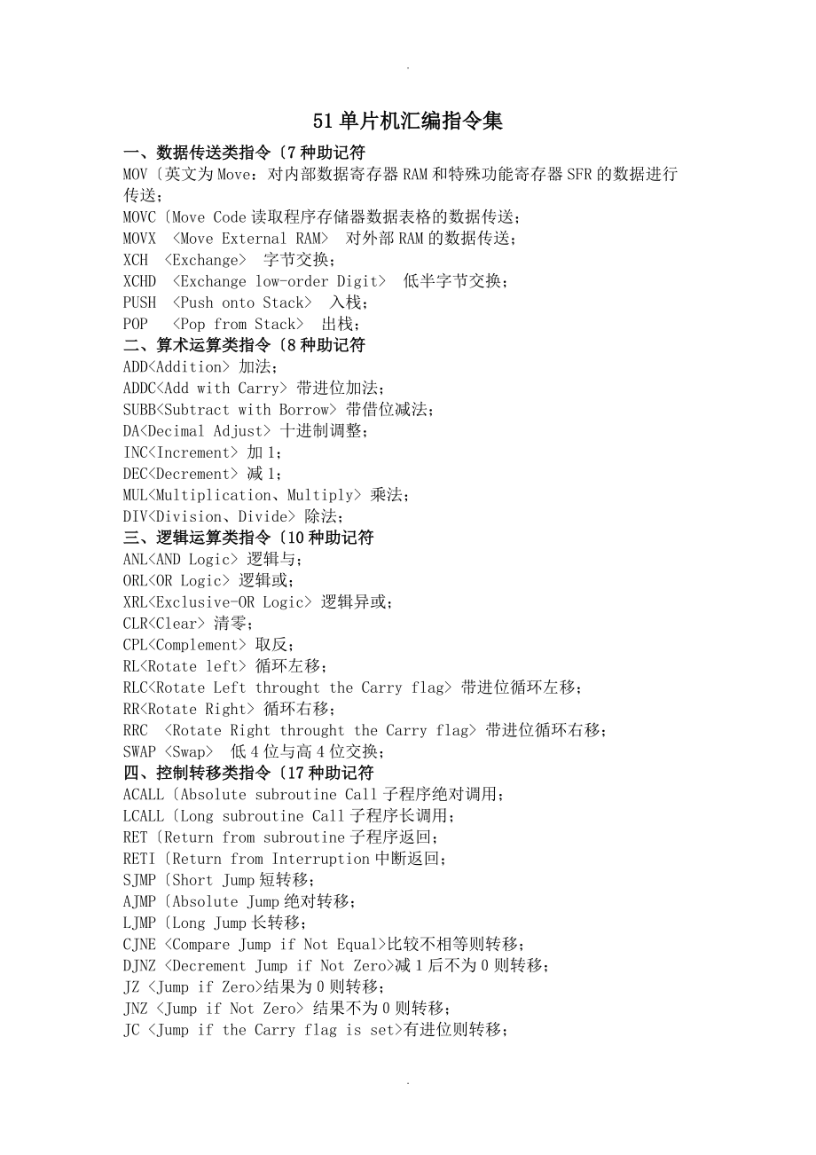 51单片机汇编指令集[附记忆方法]_第1页