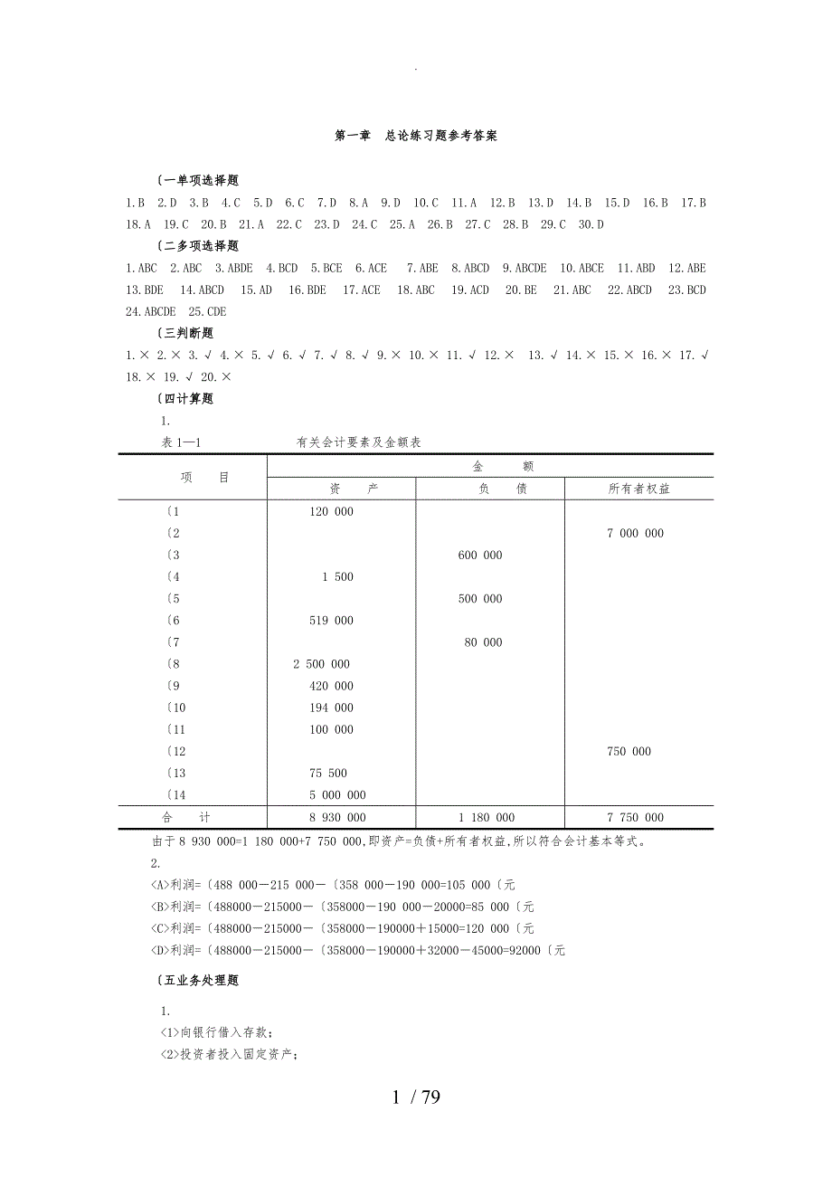 会计学复习题与案例参考答案_第1页