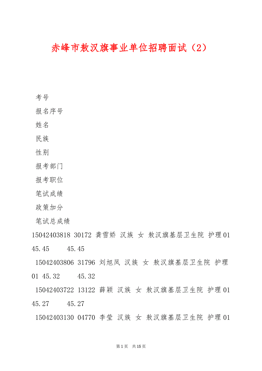 赤峰市敖汉旗事业单位招聘面试（2）_第1页