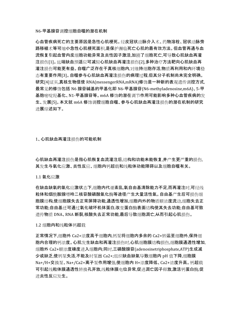 N6-甲基腺苷调控细胞自噬的潜在机制_第1页