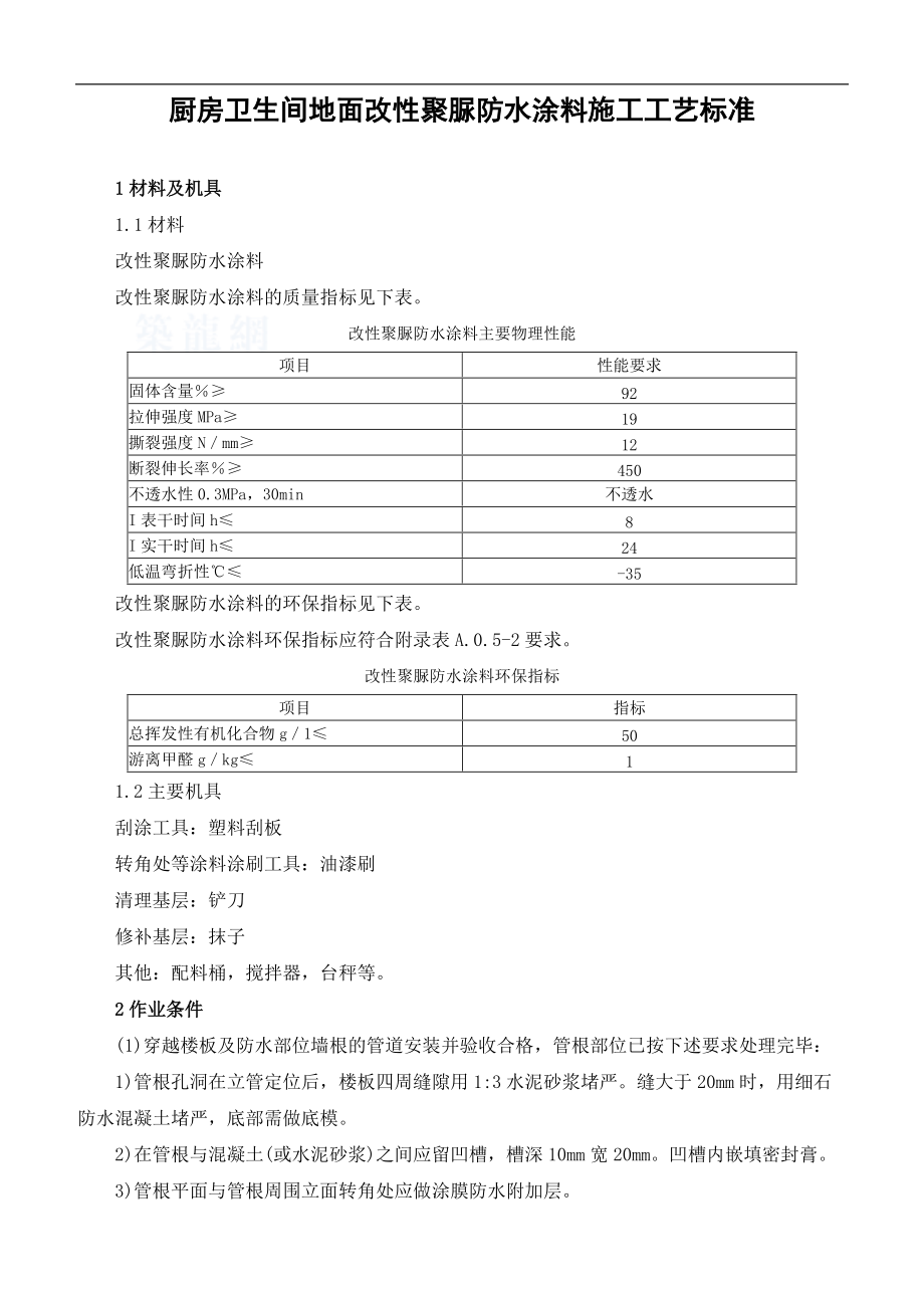 厨房卫生间地面改性聚脲防水涂料施工工艺_第1页