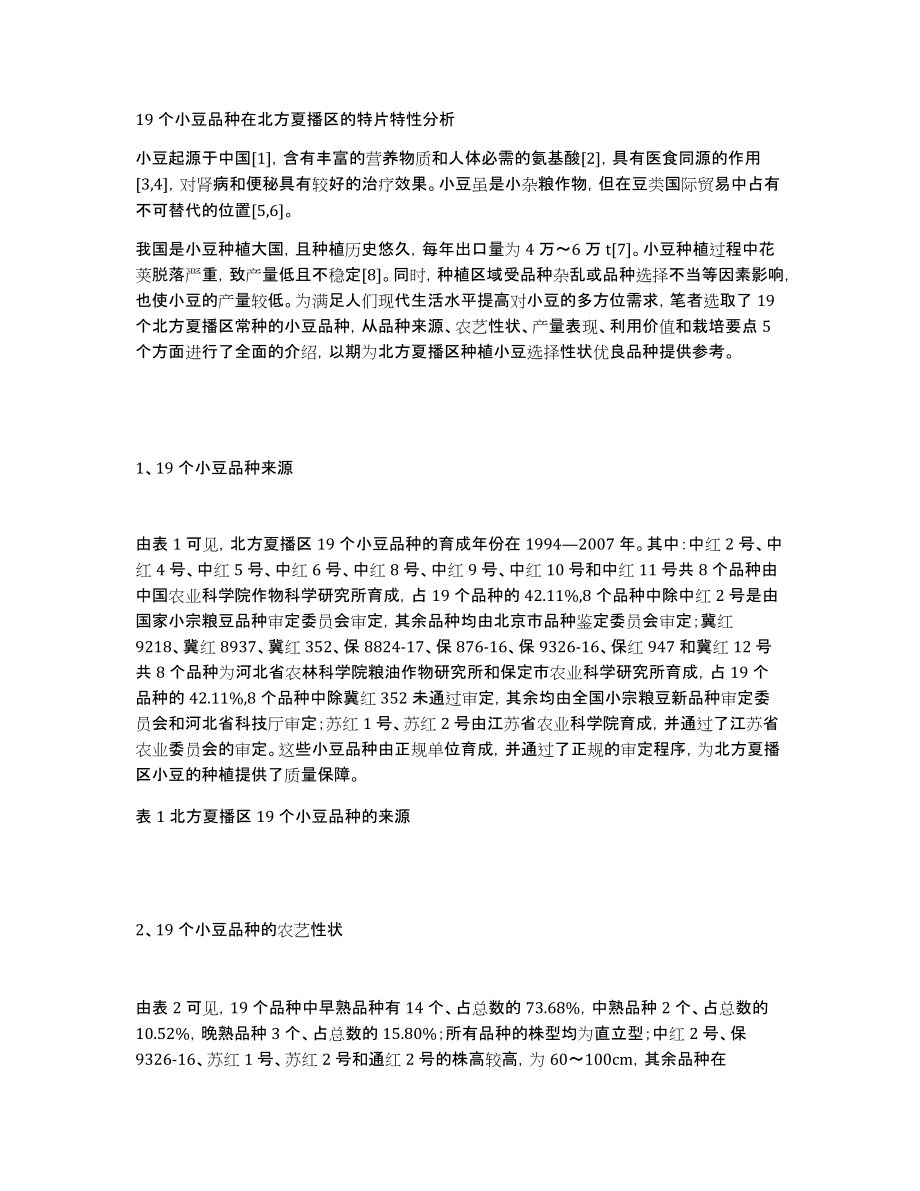 19个小豆品种在北方夏播区的特片特性分析_第1页