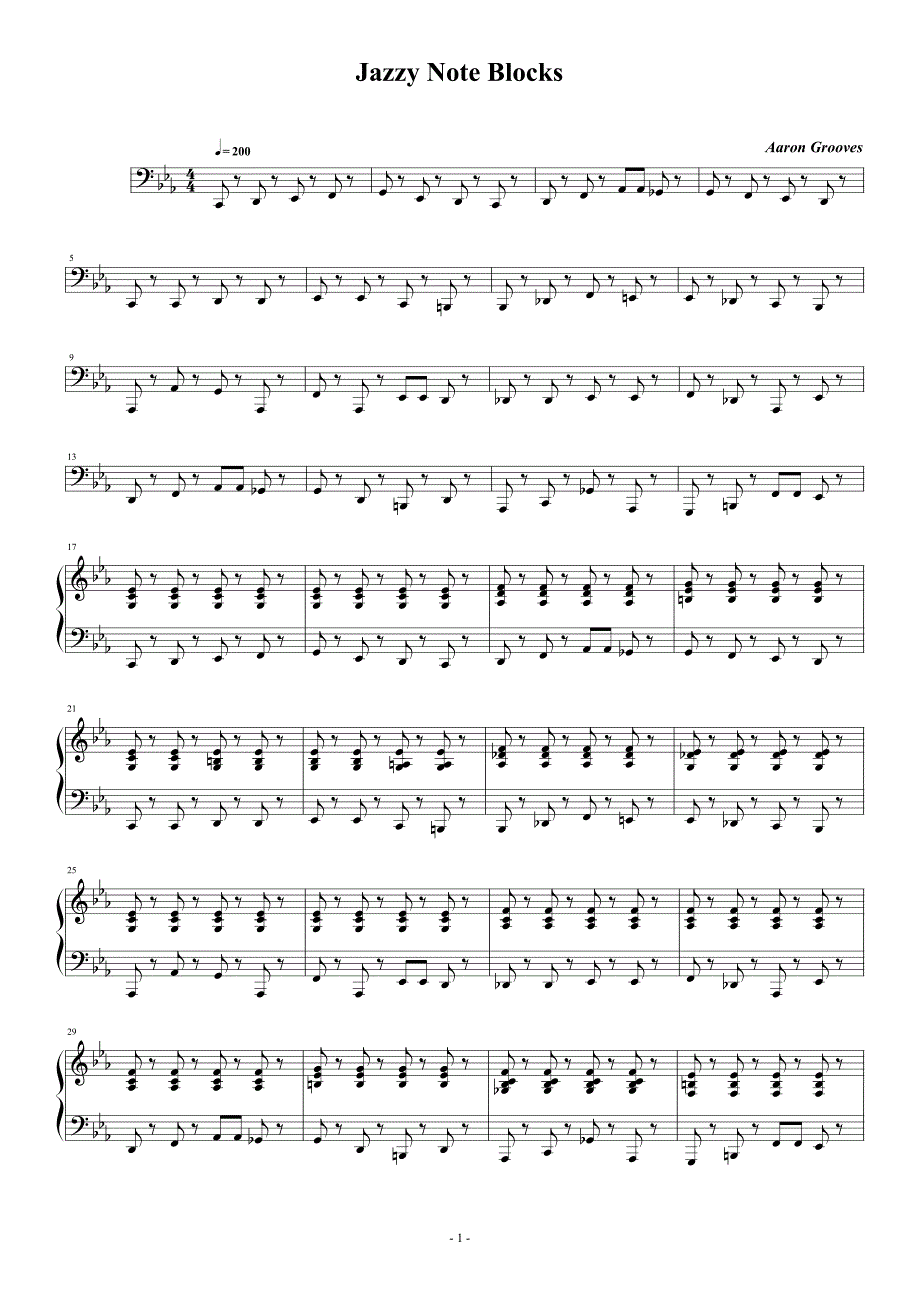 火柴人Minecraft Jazzy Note Blocks钢琴谱钢琴简谱 数字谱 钢琴双手简谱_第1页